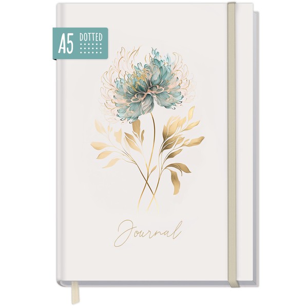 paper&you® Bullet Journal Dotted A5 with Elastic Band [Golden Flower]