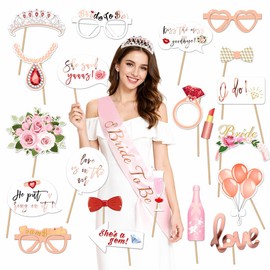 23Pcs Rose Gold Hen Party Photo Booth Props - Funny Bridal Shower & Bachelorette Party Selfie Accessories, Wedding Engagement Party Games Decor