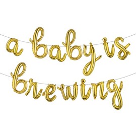 A Baby is Brewing Balloons Banner - Baby Announcement,Baby Shower Gender Reveal,Baby Brewing Shower,Baby Shower Birthday Party Supplies,A Baby is Brewing Foil Balloons (L A BABY IS BREWING Gold)