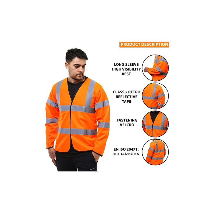 GA COMMUNICATIONS HIGH Visibility Reflective Safety Jacket Workwear Long Sleeve