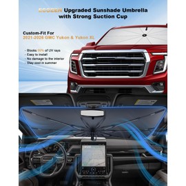 Windshield Sunshade Umbrella for 2021-2026 2027 GMC Yukon - [Upgraded Suction Cup] Sun Shade Umbrella for 2021-2027 Yukon XL Accessories - Front Window Heat Insulation Interior Protection
