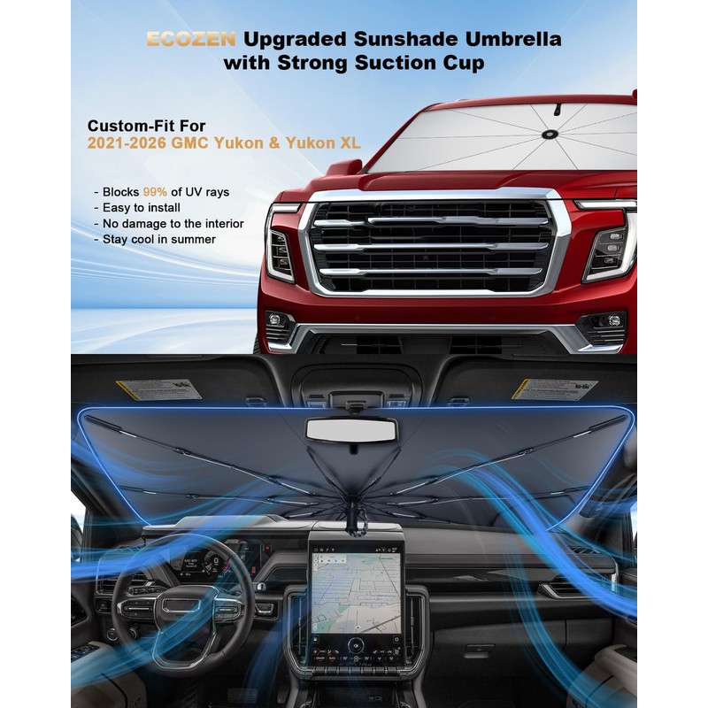 Windshield Sunshade Umbrella for 2021-2026 2027 GMC Yukon - [Upgraded
