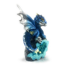 Ain’t It Nice Dragon Statue Medieval Baby Dragon with Crystal Egg Nest Decorative Figurine Geode Sparkling Crystal Cave Dragon Figurine Collectible, Dark Blue 4(L) 2(W) 5(H) inches