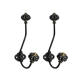 30GO Set of 2 Antique Decorative Hooks Ceramic Iron Hooks w/Screws, Vintage Pumpkin Metal Ceramic Wall Coat Hooks
