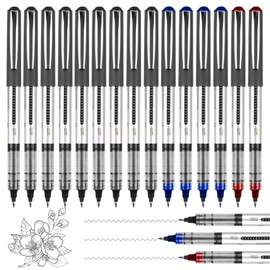 Liquid Ink Rollerball Pens, GXR 12 PCS 0.5mm Extra Fine Point Pens, Quick-Drying Ink Rolling Ball Pens, Black Liquid Ink Pen for Office, Home, Company, School