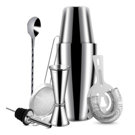 Cocktail Shaker, Martini Shaker, Drink Shaker, Cocktail Shaker Set 7 Piece, Boston Shaker, Bar Set, Cocktail Strainer, Bar Tools, Bartender Kit, Stainless Steel Double Measuring Jigger