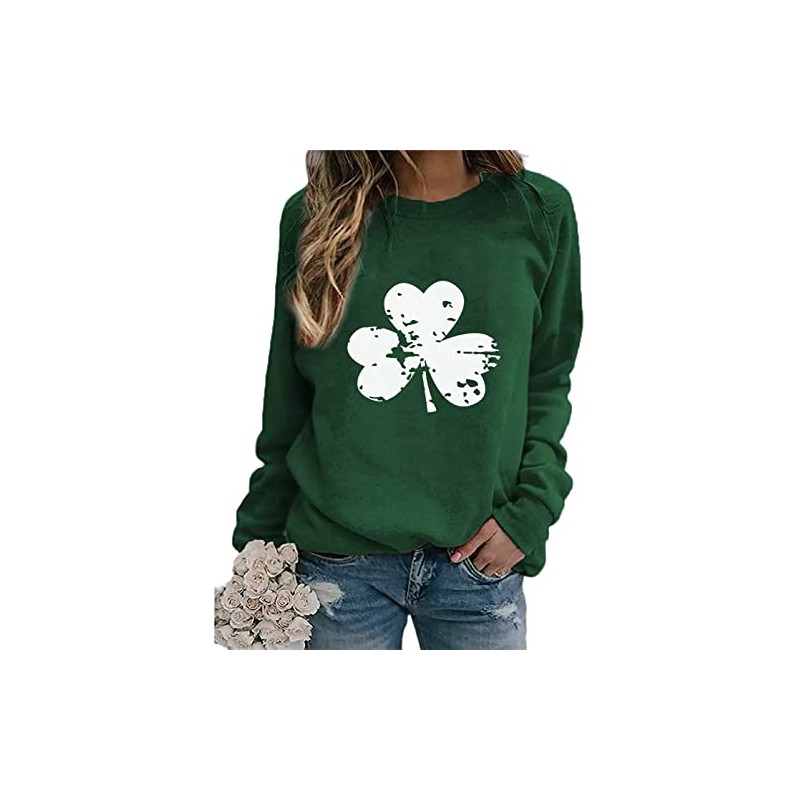 Ykomow St Patricks Day Sweatshirt Women Long Sleeve Leopard Shamrock
