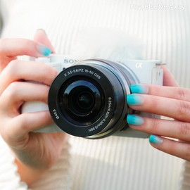 Heyhae Semi Cured Gel Nail Strips | Spring Nails No LED Lamp Needed Easy Apply & Remove | Includes 28 strips, 1 Prep Pad, 1 Nail File & 1 Wooden Stick - Hey, Blue Me Away