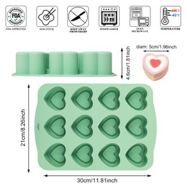 QELEG Silicone Mini Heart Shaped Muffin Pan- Nonstick Silicone Molds for Baking, 2.2 inch Heart Shaped Cupcake Pan for Brownies, Tartlets, Pudding and Egg Bites, Mint Green, 12-Cavity, heart