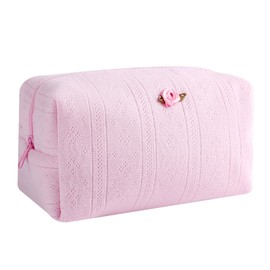 Cute Small Soft Cotton Makeup Bag for Purse, Coquette Aesthetic Cosmetic Pouch with Zipper for Women and Girls, Kawaii Travel Cosmetic Bags (07Purple Pink)