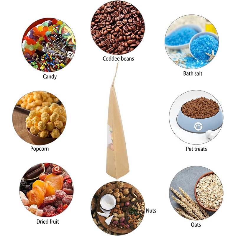 100 bolsas de papel kraft con ventana, con cierre de