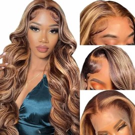 Pykisfp Body Wave Lace Front Wigs Human Hair Pre Plucked 13x4 HD Lace Frontal Wigs Human Hair 180 Density Natural Black Wigs for Women Human Hair Lace Front Wig with Baby Hair (4/27, 20 inch)