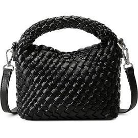 Woven Crossbody Bag Small Tote Cute Purse for Women Handbag Travel Summer Beach Bag, Black
