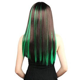 BIUDECO 10pcs Green Colored Clip in Straight Hair Extensions Lightweight Synthetic Hairpieces for Transformation Restylable Washable Hair Clips for All-day Wear