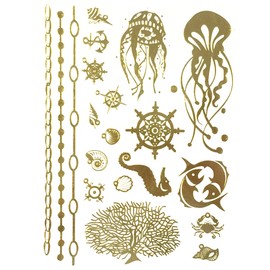 Wrapables Celebrity Inspired Temporary Tattoos in Metallic Gold Silver and Black, Large, Sea Animals
