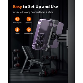 Stouchi Gym Magnetic Phone Holder, 360° Adjustable [N55 Dual Magnet] Phone Mount Gym Accessories for Women/Men, All Metal Portable Workout Essentials Compatible with 4.7-6.5" Smartphones, Black