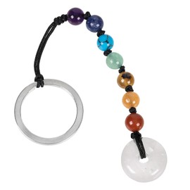 TUMBEELLUWA 7 Chakra Beads Keychain Healing Crystal Donut Peace Keyring Car key Ring Lucky Charm Amulet for Women Men, Rock Crystal