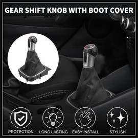 Hihaha 5 Speed Manual Gear Shifter Knob with Cover for VW Golf 6 MK6 GTI | Gearbox Stick Shifter Lever Knob Black and Red Plastic Faux Leather 1 Pcs Durable Material