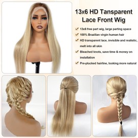 26 Inch Balayage Wig Human Hair 13x6 Blonde Highlight HD Lace Front Wigs for White Women 180% Density Ombre Lace Frontal Pre Plucked Brown Roots to Golden Blonde Highlight Remy Hair Wig