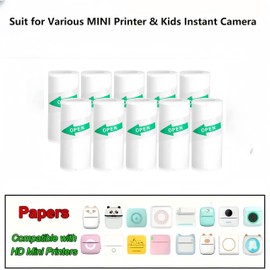 Thermal Paper Children's Camera Pack of 10 (57 x 25 mm) - For Instant Camera Children - BPA Free & Waterproof - Compatible with Mini Thermal Printers
