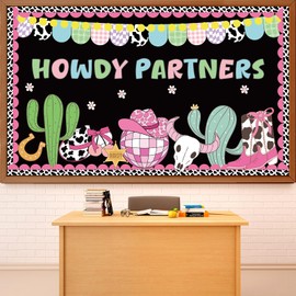 Western Cowgirl Bulletin Board Set Western Theme Classroom Decorations Wild West Howdy Partners Paper Cutouts for Pink Cow Print Back to School Nursery Chalkboard Home Wall Door Decor Teacher Supplies