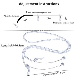 Nupuyai Natural Rock Quartz Crystal Stone Beaded Eyeglass Chain for Women, Sunglasses Chain Face Mask Chain Eyeglass Cord Band Myopia Reading Glass Chain