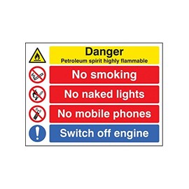 Caledonia Signs 16228Q "Petroleum Spirit Highly Flammable/No Smoking Etc." Sign, Rigid Plastic, 600 mm x 450 mm