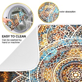 Decorative Mandala Dish Drying Mats 16 x 18 Inch Super Absorbent Microfiber Dish Drainer Rack Mats Soft Heat Resistant Drying Pad for Kitchen Counter Sinks Dining Table
