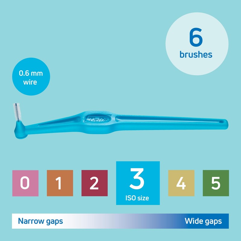 TePe Interdental Brush Angle, Blue, 0.6mm/ISO 3, 6pcs, Plaque Remover,