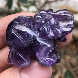 Fekuar 1.5" Hand Carved Healing Crystal Elephant Figurines, Lucky Pocket Stone Animal Statue Sculpture Home Decoration, Amethyst