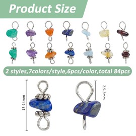 SUPERFINDINGS 84Pcs 7 Colors Gemstone Chip Charms Natural Stone Link Charms Connector Antique Silver Stone Charm DIY Jewelry Making for Necklaces Bracelets Anklets