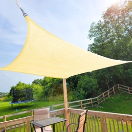 Patio Sun Shade Sail Canopy, 16' x 26' Edge Double-Layer Reinforcement Rectangle Shade Cloth Block Sunshade Fabric - Outdoor Cover Awning Shelter for Pergola Backyard Garden Yard (Sand Color)