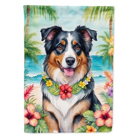 Caroline's Treasures DAC6358CHF Australian Shepherd Luau House Flag Large Porch Sleeve Pole Decorative Outside Yard Banner Artwork Wall Hanging, Polyester, House Size, Multicolor