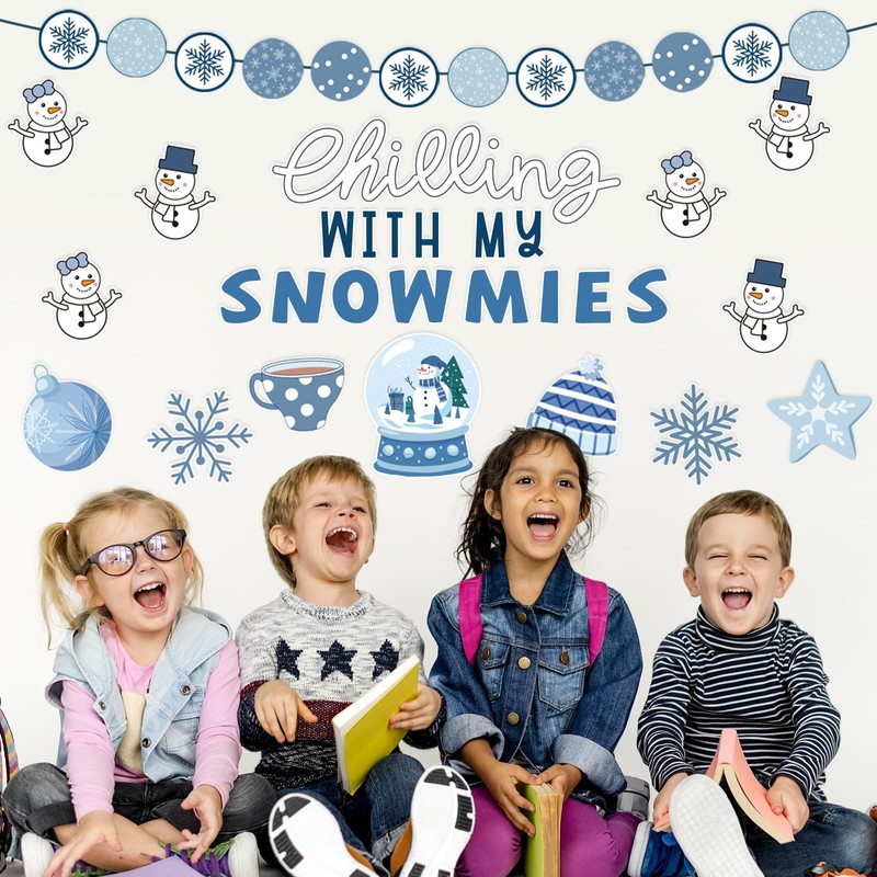 JarThenaAMCS 81Pcs Winter Bulletin Board Decorations Snowman Snowflake Paper Cutouts