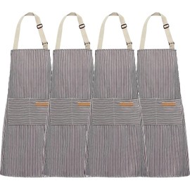 4 Piezas Delantales para Mujeres Hombres Barbacoa Chef Cocina Delantal de Cocina Ajustable con Bolsillos para Parrilla Unisex Hornear Pintura Arte Estilista Lavavajillas (gris)