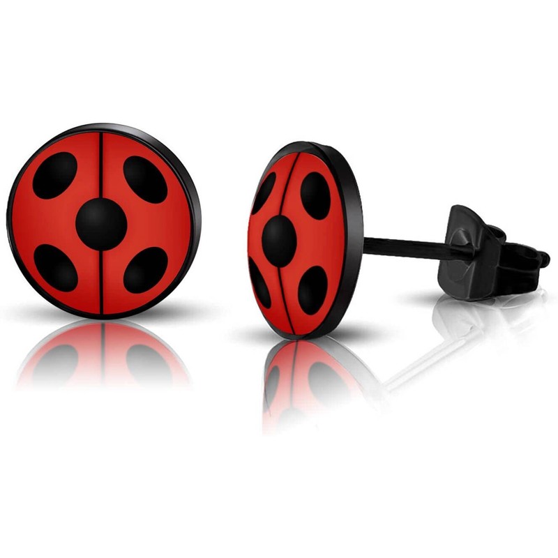 SIISPRI 316L Surgical Stainless Steel Ladybug Earring Round Circle Button