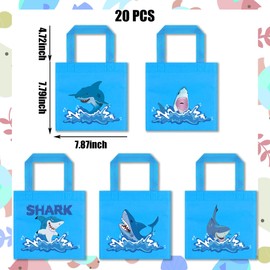 BANBALLON 20 Pack Shark Party Favors Bags, Reusable Shark Goodie Gift Treat Candy Bags for Boy Girls Shark Birthday Party Supplies Sea Ocean Themed Party Decoration