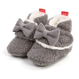 Timatego Newborn Baby Boys Girls Cozy Fleece Booties with Grippers Stay On Slipper Socks Infant Toddler Crib Winter Shoes for Boys Girls (30 grey,0-6 monthst infant)