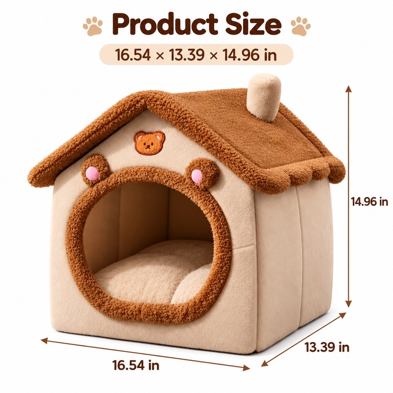 Foldable Pet House for Indoor Resting - Removable Washable Cat