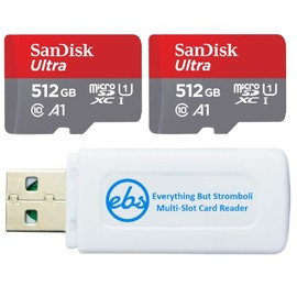 SanDisk Ultra 512GB MicroSDXC UHS-I Memory Card Class 10 (Bulk Two Pack) Bundle with (1) Everything But Stromboli MicroSD & SD Memory Card Reader