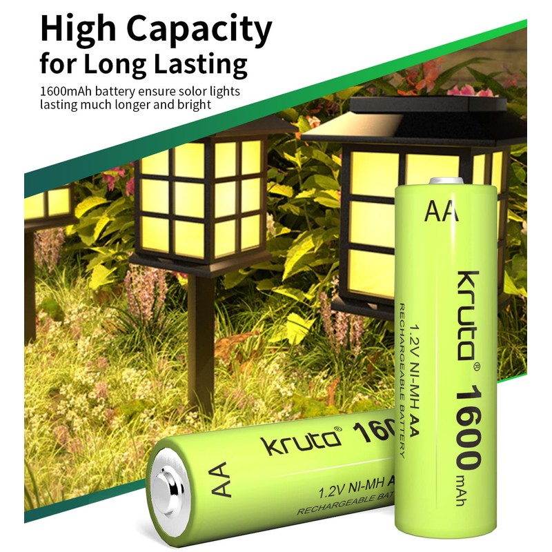 Kruta Ni-MH AA Rechargeable Batteries, Double A 1600mAh High Capacity