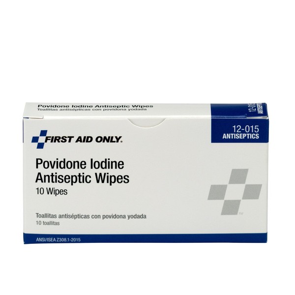 First Aid Only 12-015 Antiseptic Povidone PVP Iodine Wipe (Box of 10)