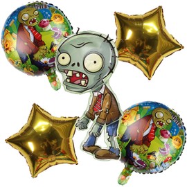 SET DE 5 GLOBO METÁLICOS DE PLANTAS vs ZOMBIES IDEAL PARA DECORAR TUS FIESTAS Y REUNIONES