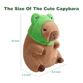 WUFUVAP Cute Capybara Plush with Wearable Frog Hat 12inch Kawaii Capybara Stuffed Animal Soft Stuffed Toy Capibara Plushies Birthday for Kids