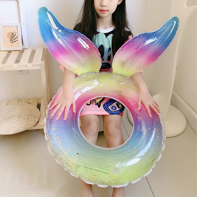 Swimming Ring Sparkling Sequins Rainbow Gradient Wings Swimming Ring Summer
