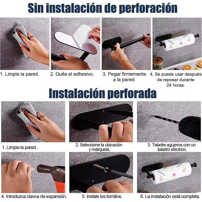 Porta Rollos de Cocina de Acero Inoxidable 304 Sin Perforar