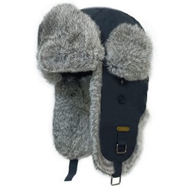 HEYANN Trapper Hat,Rabbit Fur Fuzzy Trooper Ushanka Russian Pilot Winter Hats with Ear Flaps for Men and Women(Qingzilan,XL)