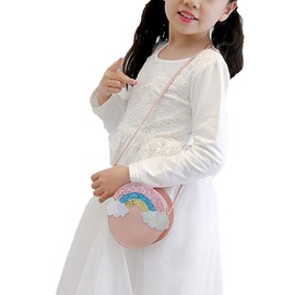 Suillty Little Girls Crossbody Purse Toddler Kids Small Cute Rainbow Shoulder Bag Round Princess Handbag