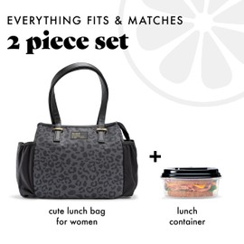 Fit & Fresh Lunch Bag For Women, Insulated Womens Lunch Bag For Work, Stain-Resistant, Lightweight, Large Lunch Box For Women With Lunch Container, Zipper, Copley Lunch Kit, Cheetah Black