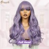 Creamily Long Purple Wig with Bangs, Long Wavy Curly Wig